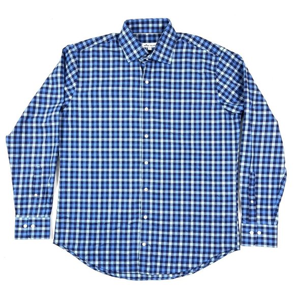 Peter Millar Crown Mens Large Long Sleeve Shirt Cotton Cashmere Blue Check - Picture 1 of 11